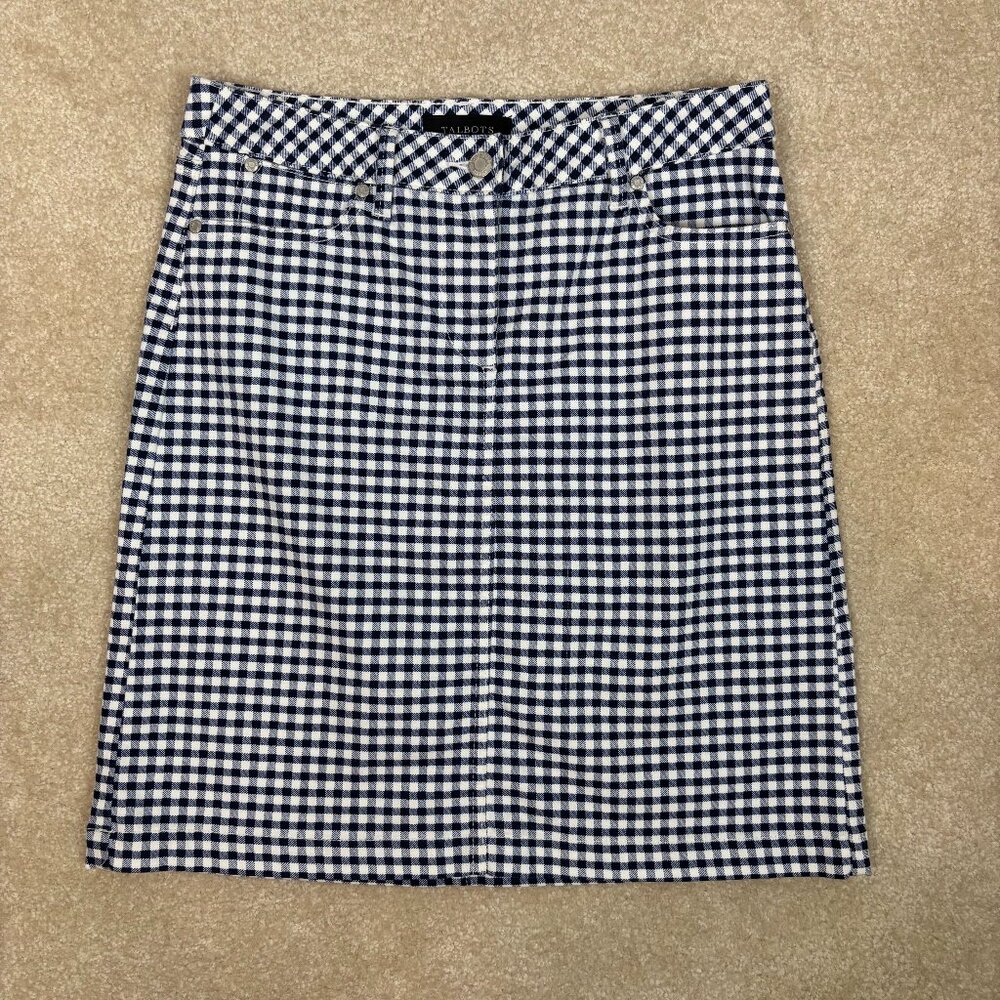 Talbots Womens Gingham Check A Line Skirt Size 2 Blue White Casual Career